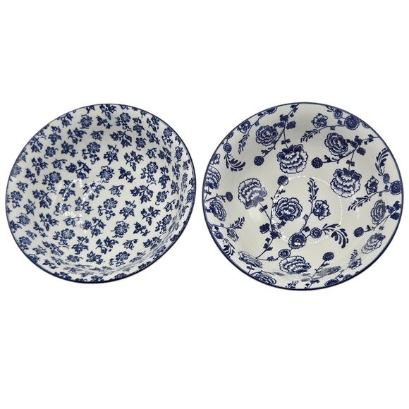 Emika Floral 8.25in  Asian Ceramic Ramen Noodle Bowl Set Of‎ 2pc White Blue - Picture 5 of 13